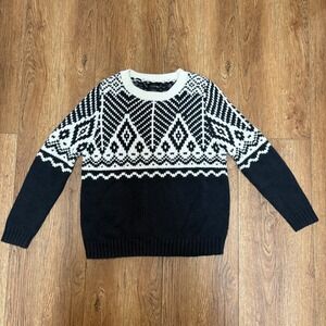 Cliche‎ Couture Wool Black Fair Isle Knit Sweater Womens Size S Cozy Cabincore